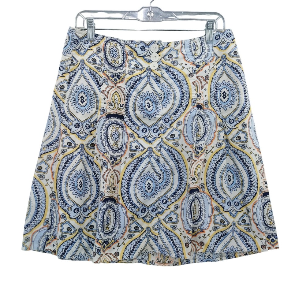 Loft Paisley Print Skirt A-Line Casual Blue Yellow White Size 6